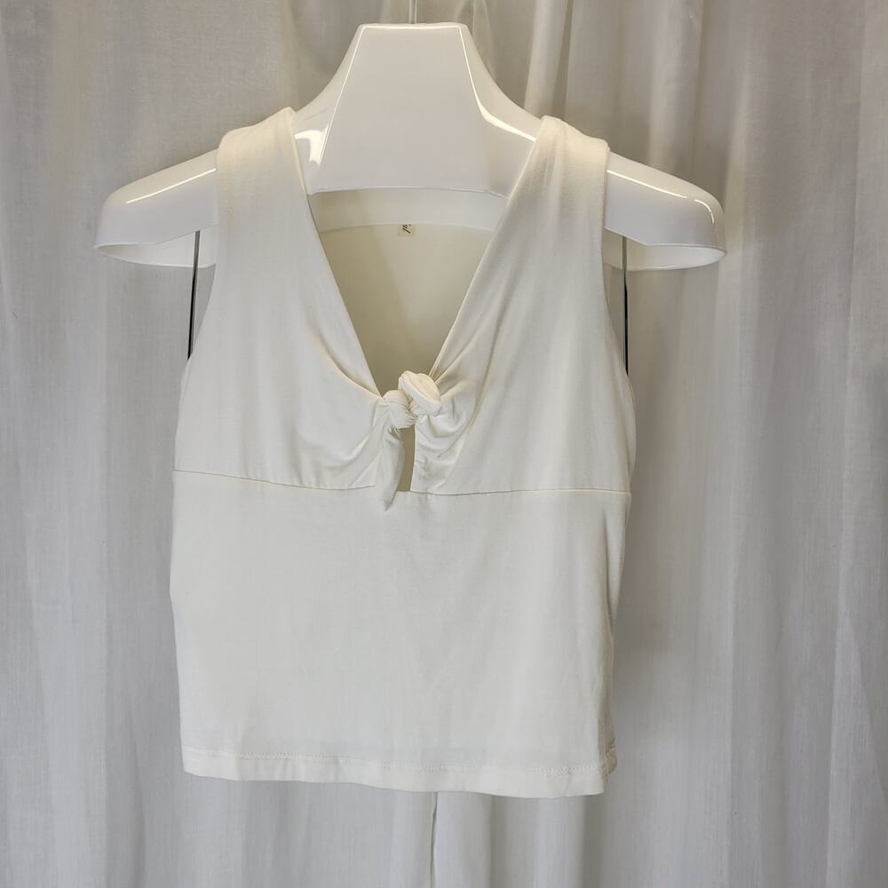 NeutralNatural Off-White Cropped Rayon Modal Tie-Front Tank, S